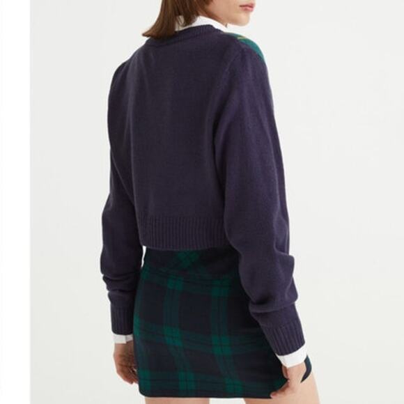 2/$30 DIVIDED by H&M Cardigan Size S Navy Blue Cropped Plaid Green - Picture 3 of 8